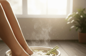 Hướng dẫn ngâm chân bằng muối gừng thảo mộc tại nhà – 10 phút mỗi tối để ngủ ngon và giảm stress